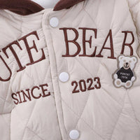 Boys Beige Embroidered Quilted Puffer Jacket With Jogger Sets Sets