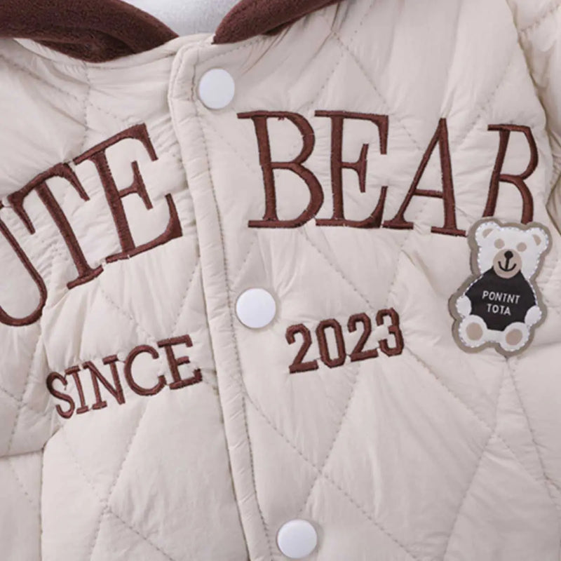 Boys Beige Embroidered Quilted Puffer Jacket With Jogger Sets Sets