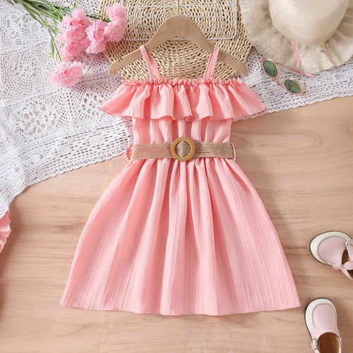 Girls Pink Off Shoulder Fit & Flare Dress Casual Dresses Pink 1-2 Y