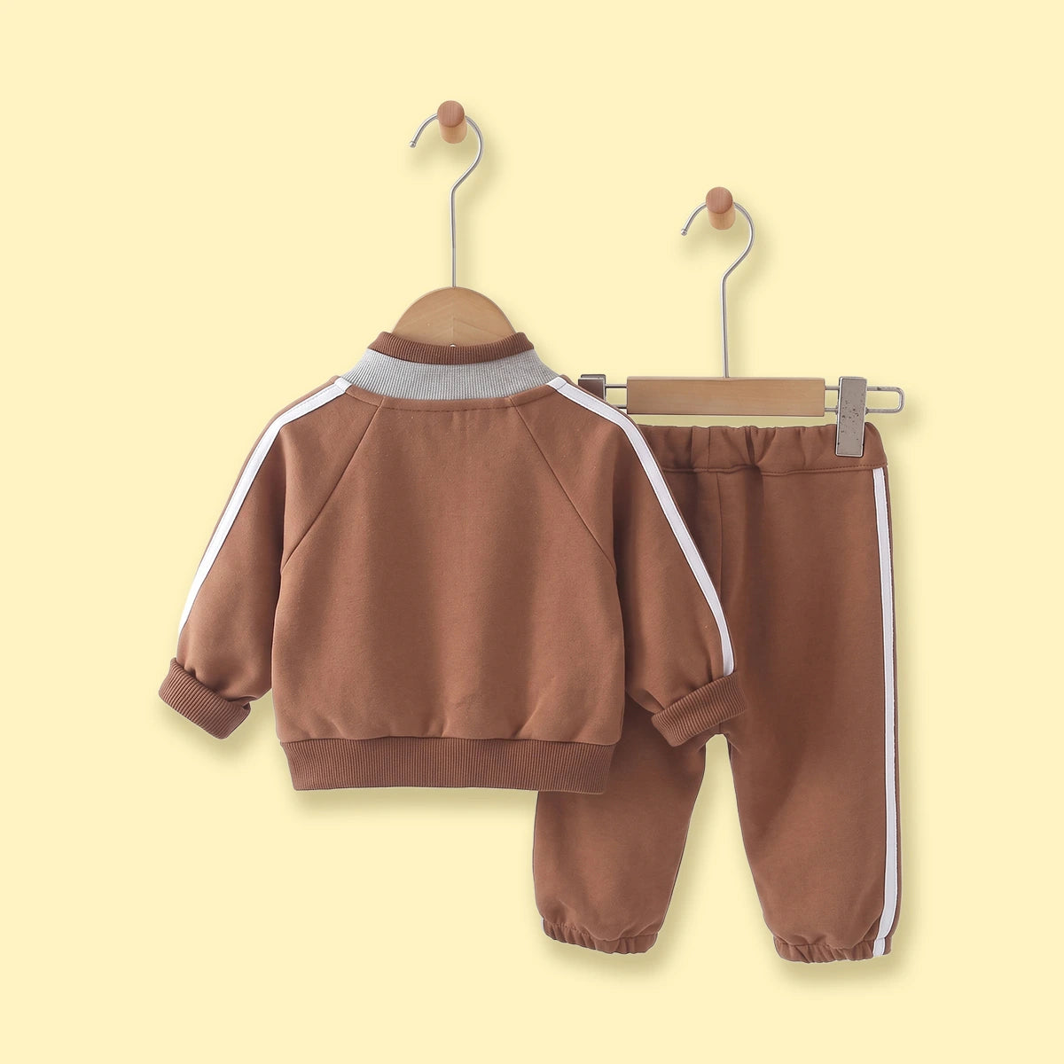 Boys Light Brown Graphic Embroidered Jacket & Jogger Sets Sets