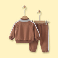 Boys Light Brown Graphic Embroidered Jacket & Jogger Sets Sets