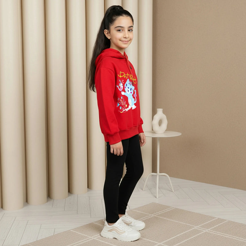 Girls Red Best Friend Graphics Hooded Sweatshirt Sweatshirts & Hoodies