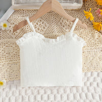 Girls White Sleeveless Crop Top With Floral Printed Denim Shorts Set Sets