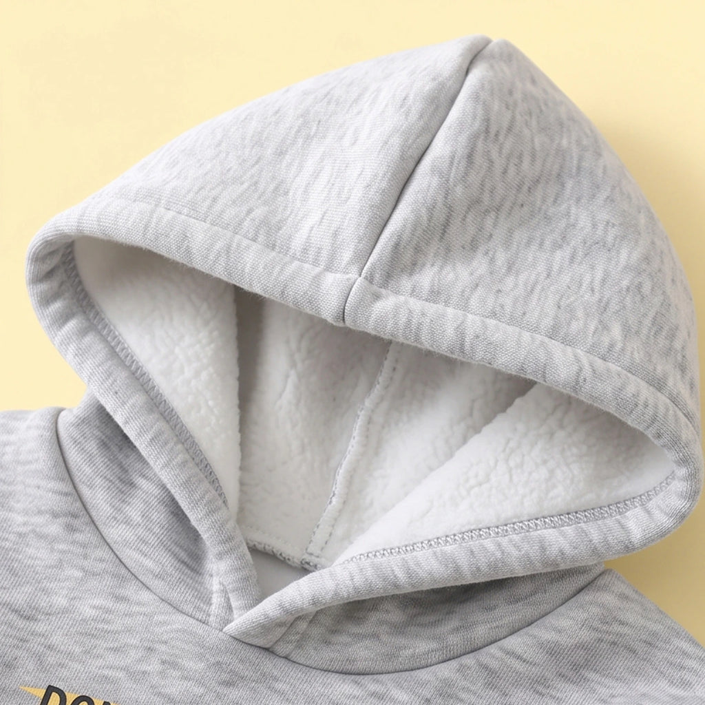 Boys Grey Typographic Hooded Sweatshirt With joggers Sets Sets