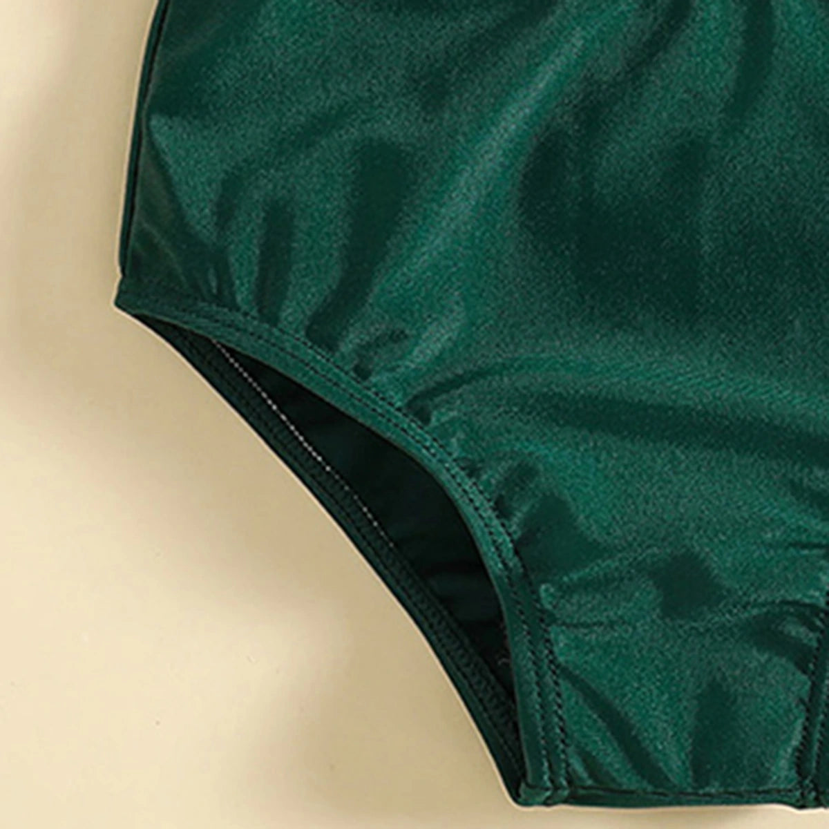 Girls Dark Green Tropical Printed Sleeveless Top With Briefs Swimwear Sets Sets