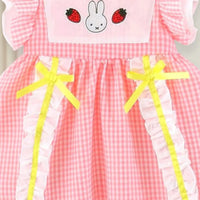 Girls Light Pink Checked Short Sleeve Fit & Flare Dress Casual Dresses
