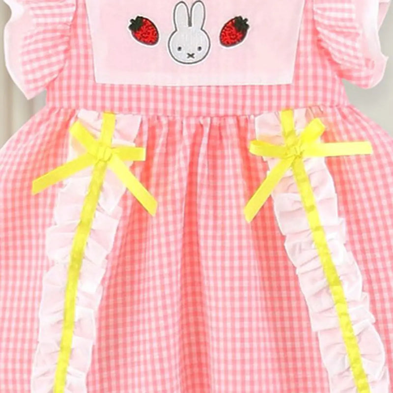 Girls Light Pink Checked Short Sleeve Fit & Flare Dress Casual Dresses