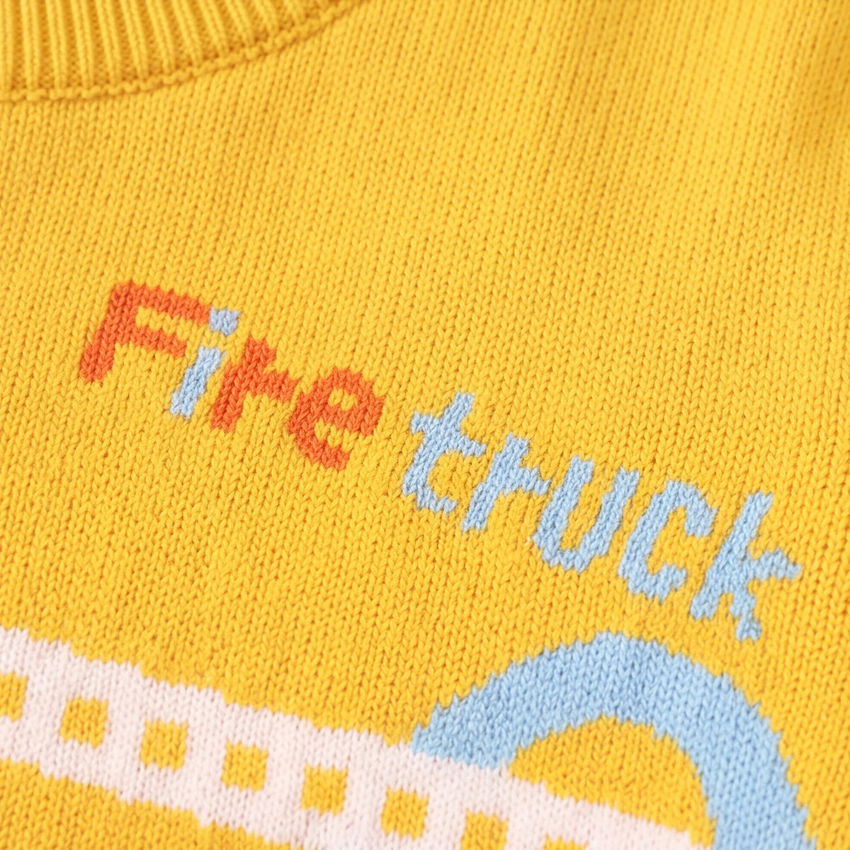 Boys Yellow Sweater With Self-Design Fire Truck Pattern Sweaters & Cardigans