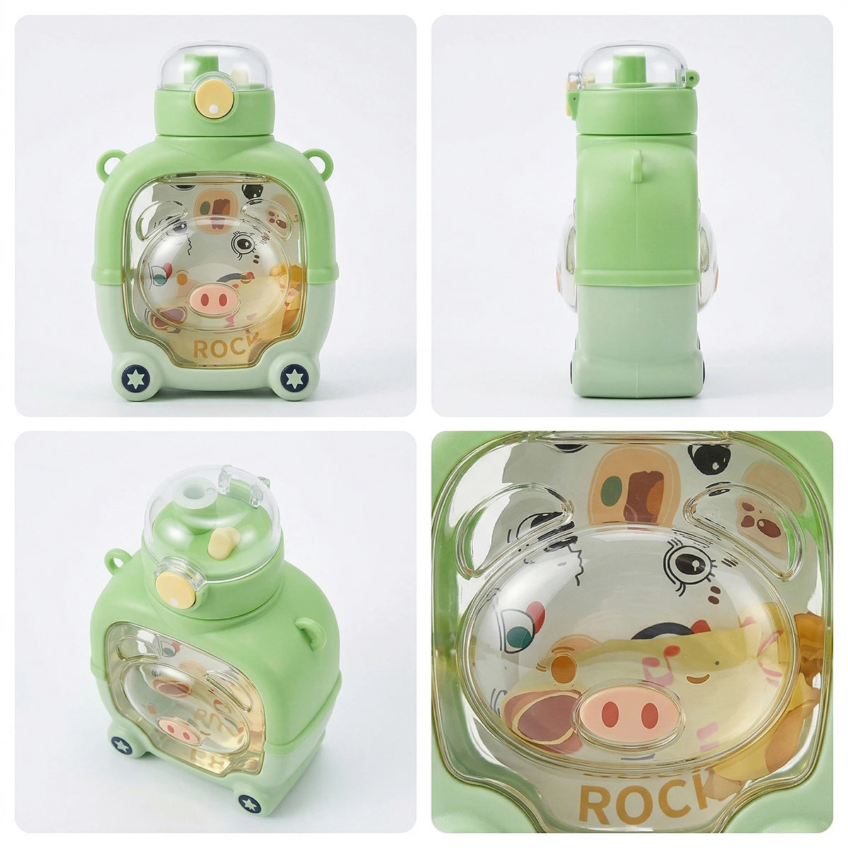 Kids Mint Green Bear Cartoon Straw Water Bottle Trending Accessories