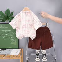 Boys Contrast Pocket Striped Shirt With Dark Brown Cargo Shorts Set 2 pc. Sets