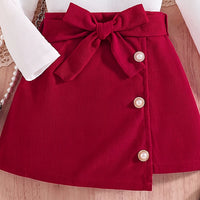 Girls White Textured Long Sleeve Top With Skirt Sets 2 pc. Sets