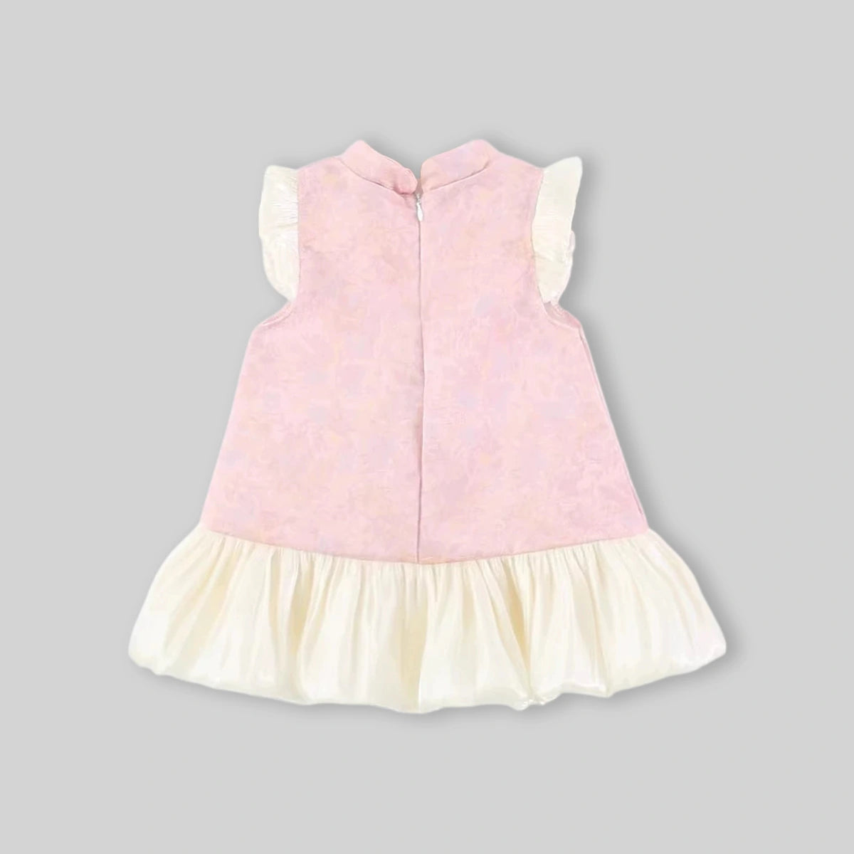 Girls Pink Mandarin Collar A-Line Dress With Bow Details Casual Dresses
