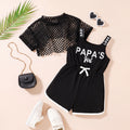 Girls Black Typographic Print Romper With Mesh Top Playsuits Black 3-4 Y