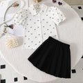 Girls White Bow Print Peter Pan Collar Top With Elasticated Skirt Sets Sets White 3-4 Y