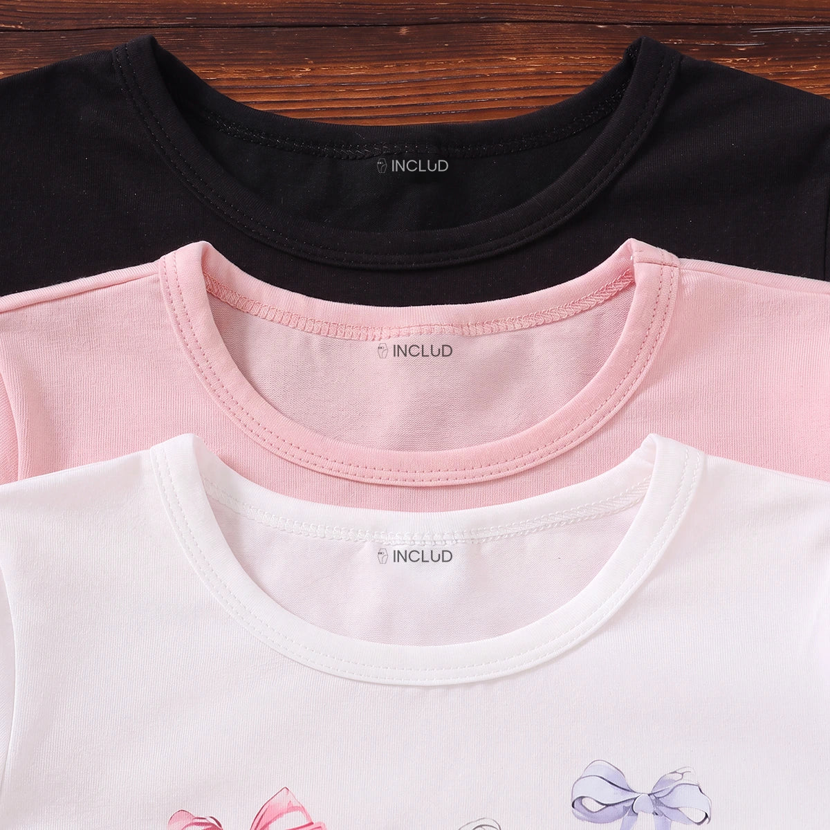 Girls Multicolour Bow Print Short Sleeve T-Shirt Pack Of 3 Tshirts
