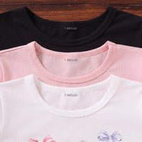 Girls Multicolour Bow Print Short Sleeve T-Shirt Pack Of 3 Tshirts