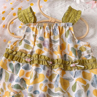 Girls Multicolour Botanical Print Sleeveless Tiered Dress Casual Dresses