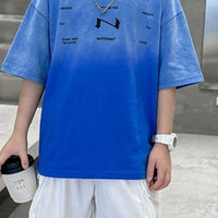 Boys Blue Ombre Drop Shoulder T-Shirt With Shorts Sets Sets