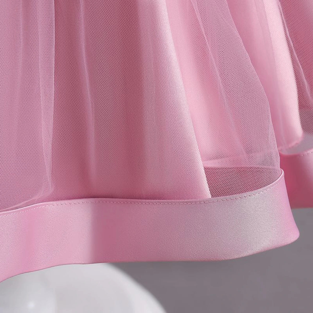Girls Pink Embroidered Sleeveless Layered Party Dress With Bow Party Dresses