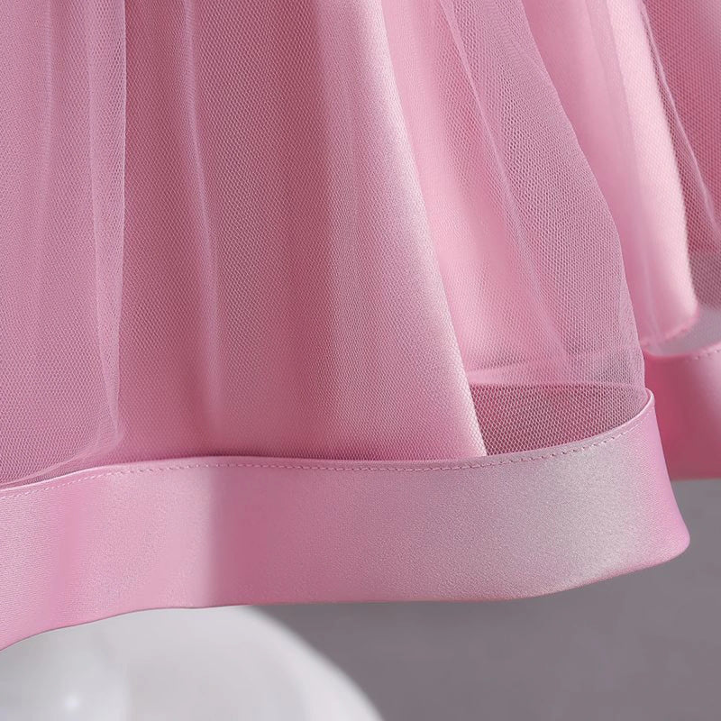 Girls Pink Embroidered Sleeveless Layered Party Dress With Bow Party Dresses