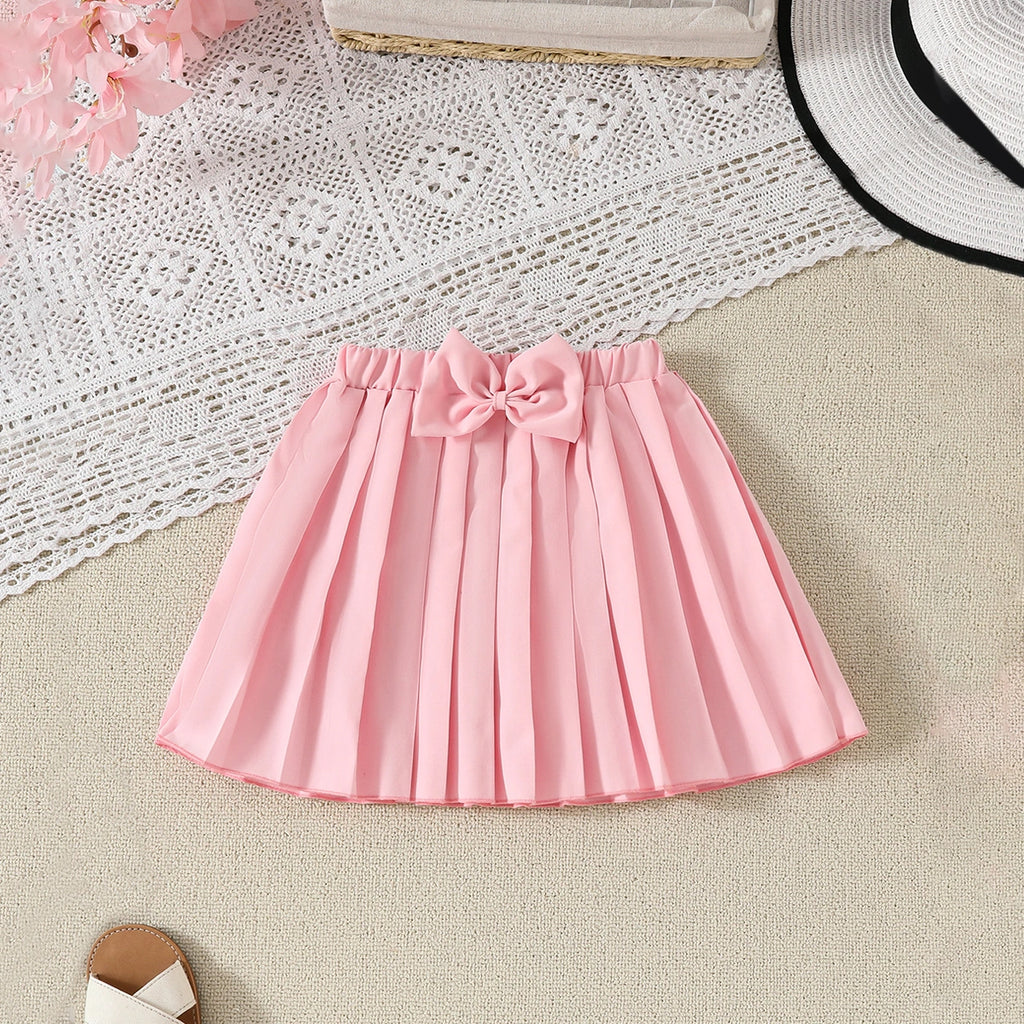 Girls Peach Flower Applique Sleeveless Top With Pleated Skirt Sets Sets
