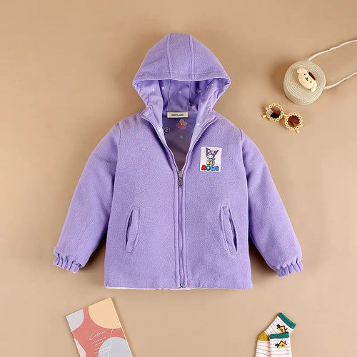 Girls Purple Kuromi Cartoon Printed Reversible Hooded Zipper Jacket Coats & Jackets