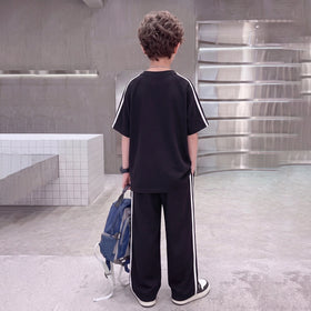 Boys Black Typographic Raglan Sleeve T-Shirt With Pants Sets 2 pc. Sets