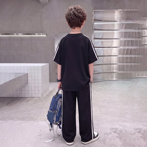 Boys Black Typographic Raglan Sleeve T-Shirt With Pants Sets 2 pc. Sets