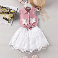 Girls Sleeveless Floral Applique Shirt With Skirt Set 2 pc. Sets Pink 4-5 Y 