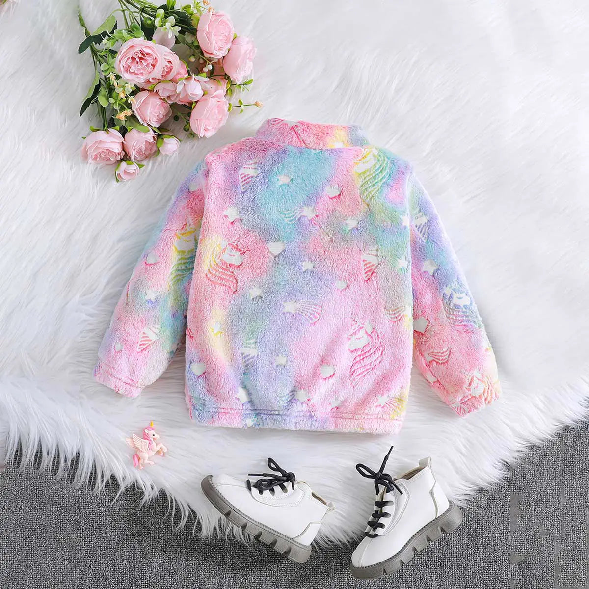 Girls Multicolor Self-Design Tie-Dye Pattern Hooded Zipper Jacket Coats & Jackets