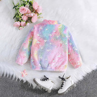 Girls Multicolor Self-Design Tie-Dye Pattern Hooded Zipper Jacket Coats & Jackets