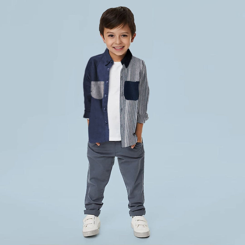 Boys Solid & Stripe Shirt Shirts Navy 1-2 Y