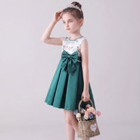 Girls Green Embroidered Sleeveless High-Low Party Wear Dress Party Dresses