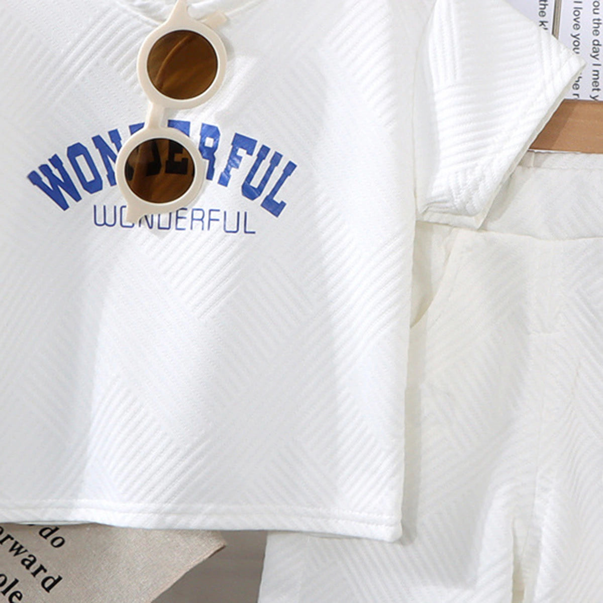 Boys White Wonderful Typography Short Sleeve T-Shirt With Shorts Sets 2 pc. Sets