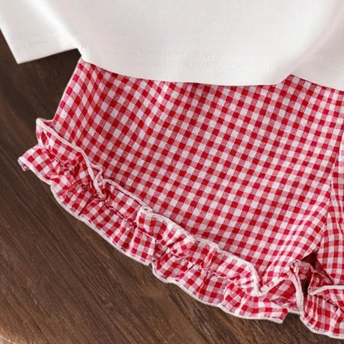 Girls White Cherry Print Short Sleeves T-Shirt With Gingham Shorts Set Sets