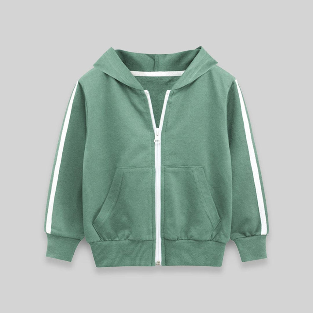 Boys Green Long Sleeves Solid Hooded Sweatshirt Sweatshirts & Hoodies   