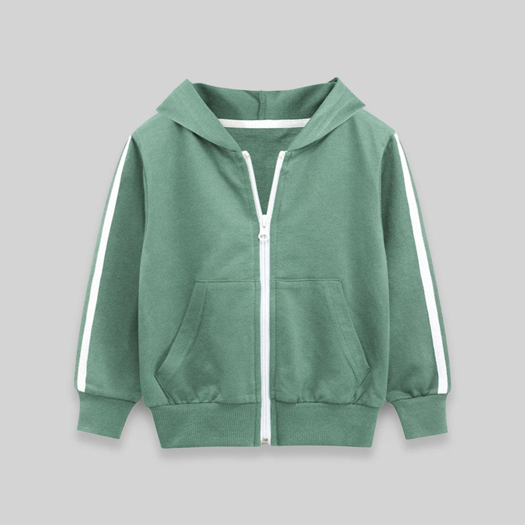 Boys Green Long Sleeves Solid Hooded Sweatshirt Sweatshirts & Hoodies   