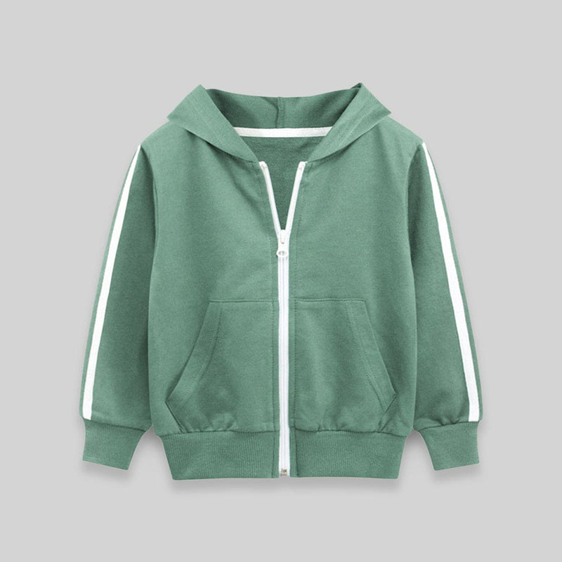 Boys Green Long Sleeves Solid Hooded Sweatshirt Sweatshirts & Hoodies   