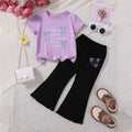 Girls Purple Three Bow Printed T-Shirt With flared Pants Sets Sets Purple 3-4 Y