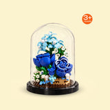 Blue Rose Flower Building Block Set with Dust Cover