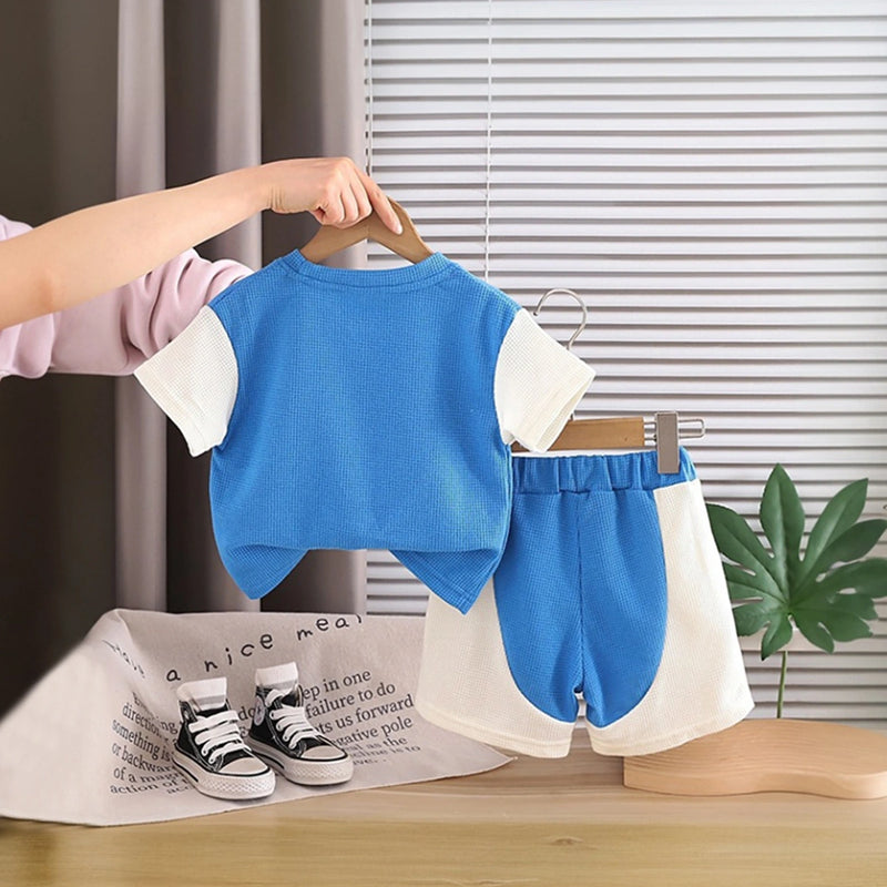 Boys Blue Horse Printed Short Sleeve T-Shirt With Elasticated Shorts Sets 2 pc. Sets