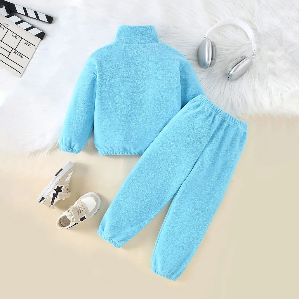 Boys Light Blue Embroidered Zipper Sweatshirt With Jogger Sets 2 pc. Sets
