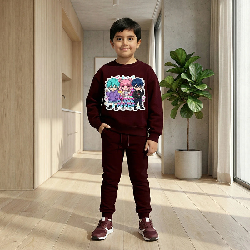 Boys Maroon K-Pop Fever Graphics Sweatshirt With Jogger Co-ord Sets Sets Maroon 6-7 Y