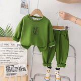 Boys Green Typographic Printed Sweatshirt With jogger Co-ord Sets