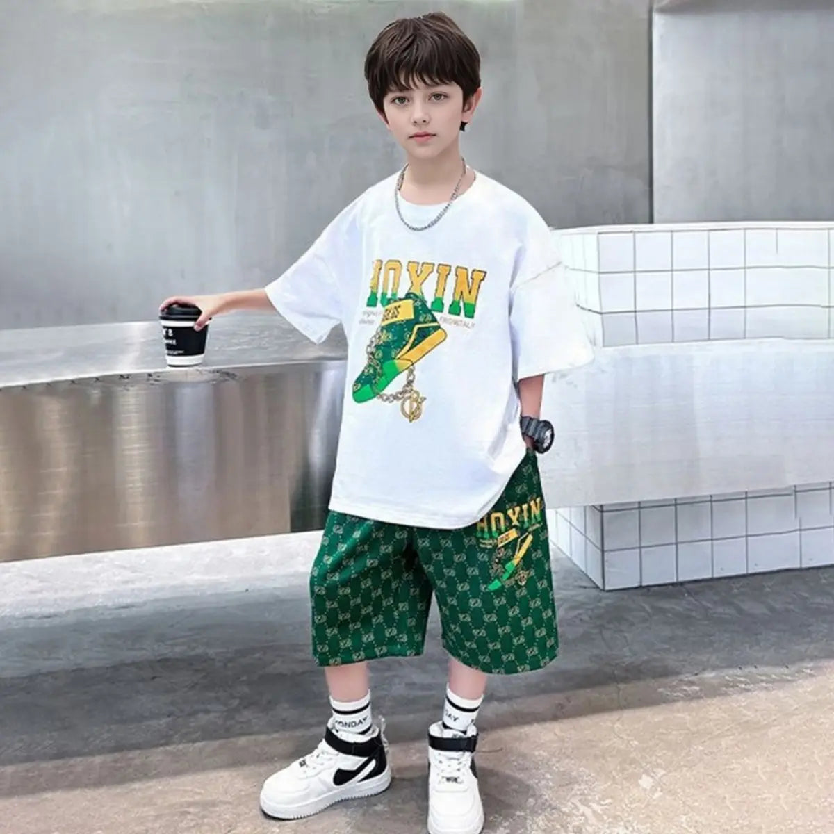 Boys Black Graphics Oversized T-Shirt With Shorts Set c02cfe28-1f12-42f5-955d-15853ad8d564 Sets