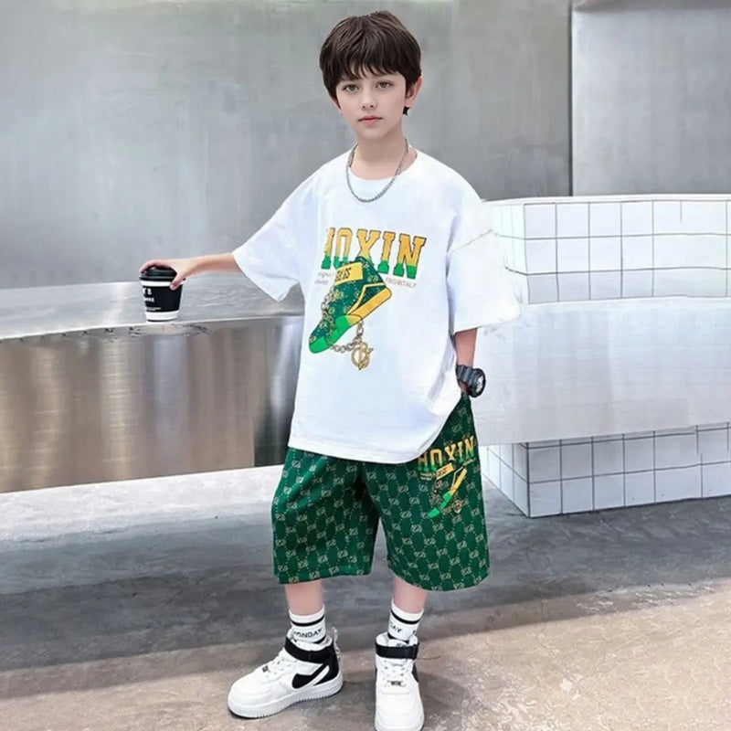 Boys Black Graphics Oversized T-Shirt With Shorts Set c02cfe28-1f12-42f5-955d-15853ad8d564 Sets
