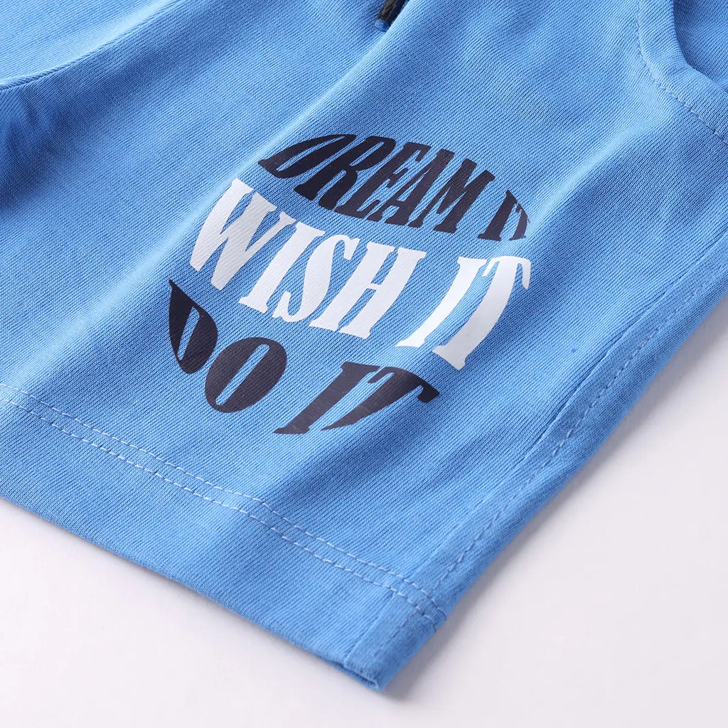 Boys Blue Graphic Short Sleeves T-Shirt With Drawstring Shorts Sets Sets