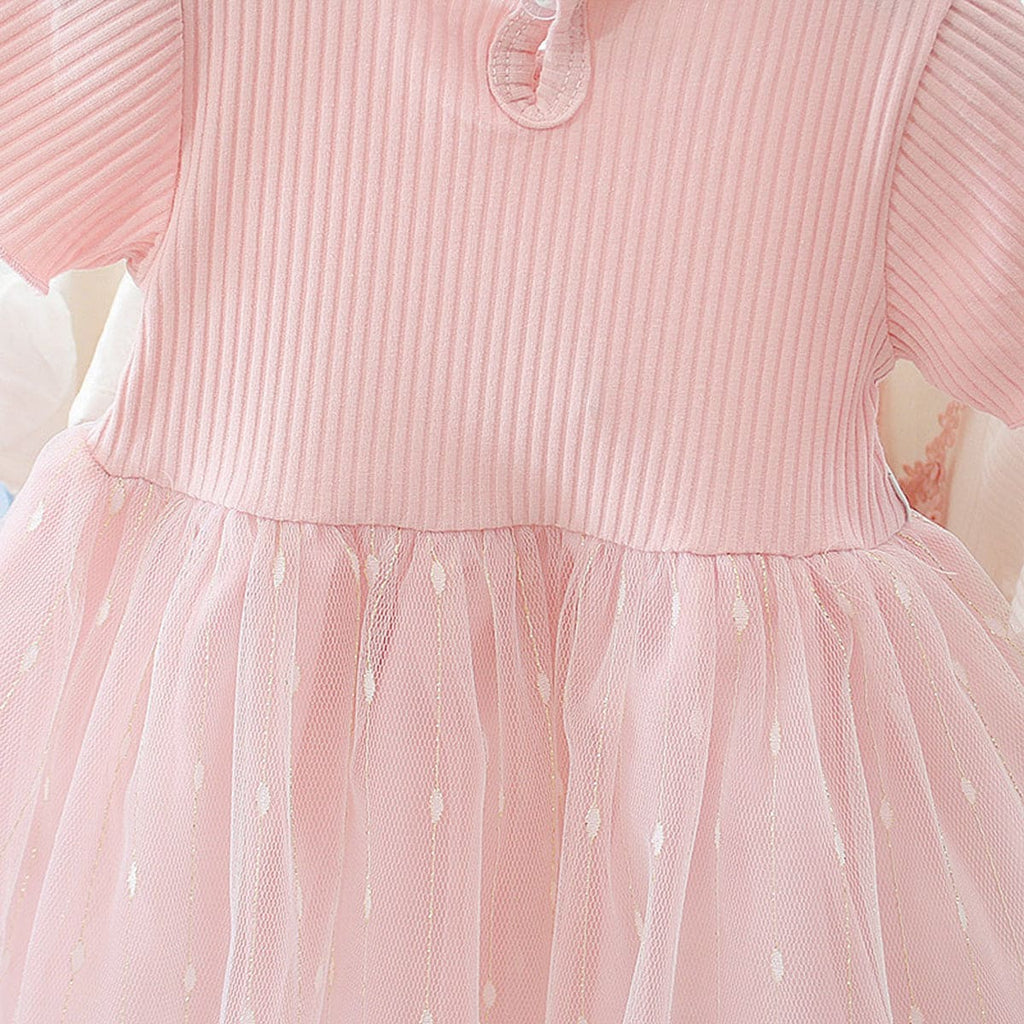 Girls Dress with Flower Applique Casual Dresses   