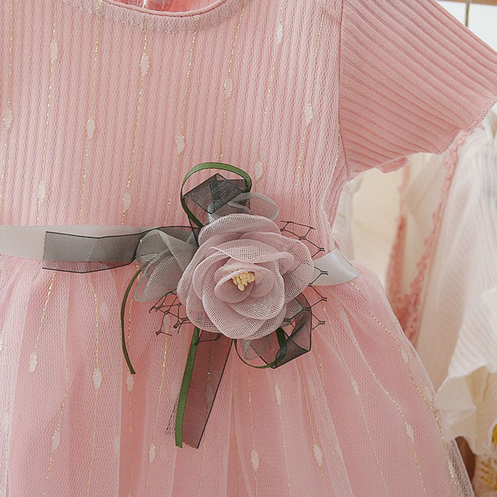 Girls Dress with Flower Applique Casual Dresses   