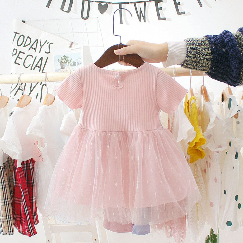 Girls Dress with Flower Applique Casual Dresses   